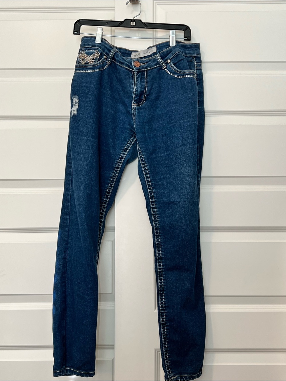 Absolutely Famous Dark Blue Skinny Jeans with Embellished Pocket Detail
